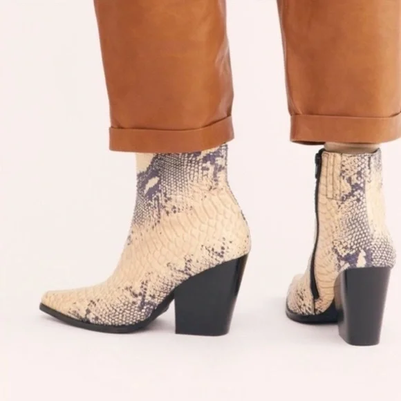 SOLD Jeffrey Campbell x Free People Flynn Leather Snakeskin Heeled Booties - Picture 2 of 7